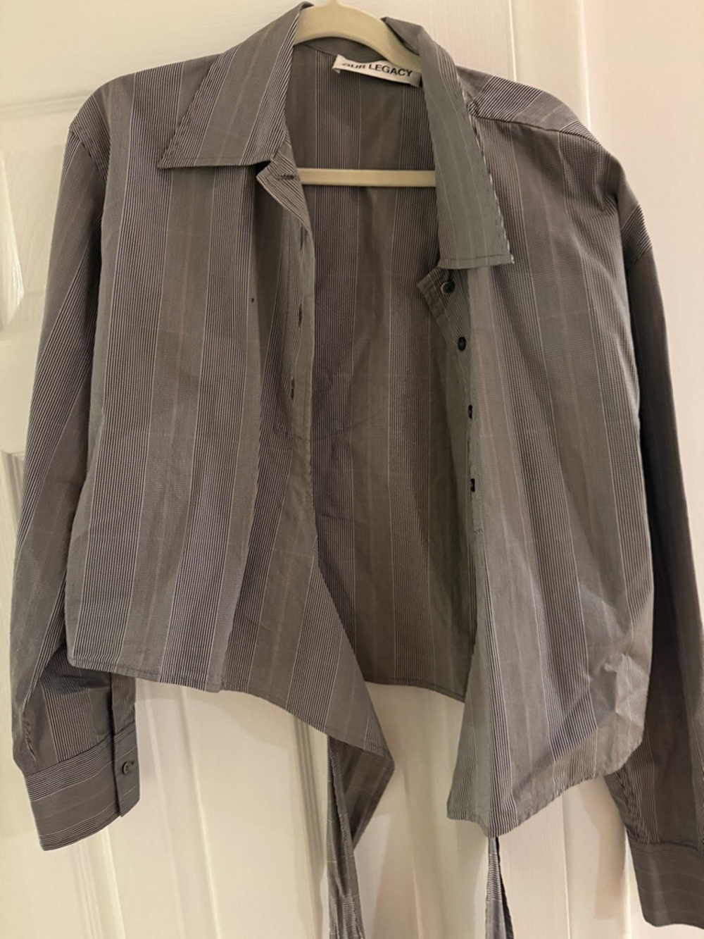Our Legacy Gray Pinstripe Cropped Button-Up Blouse